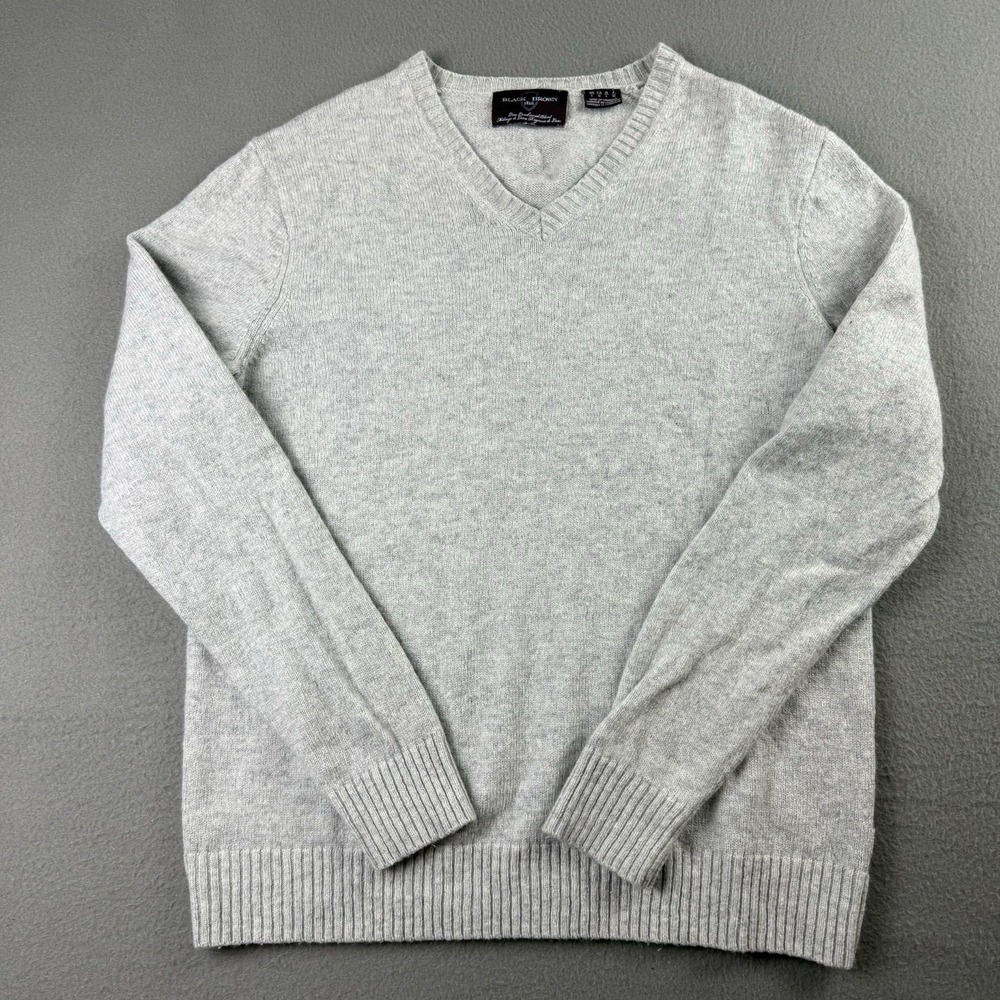 Black Brown 1826 Dark Gray Sweater Mens L Luxe Lambswool Blend V‎ Neck